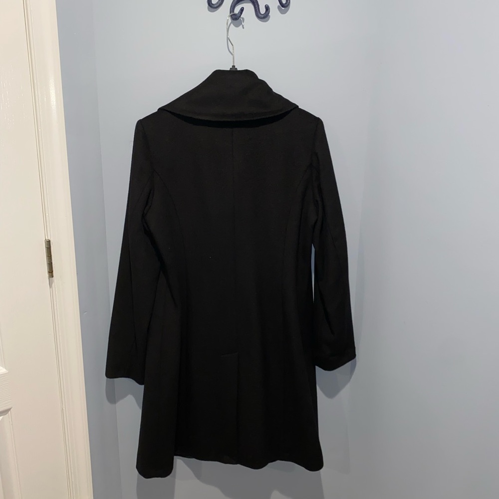 Cole Haan Black Wool & Rabbit Blend Coat StandUp Colar Blue piping detail inside - Picture 9 of 11